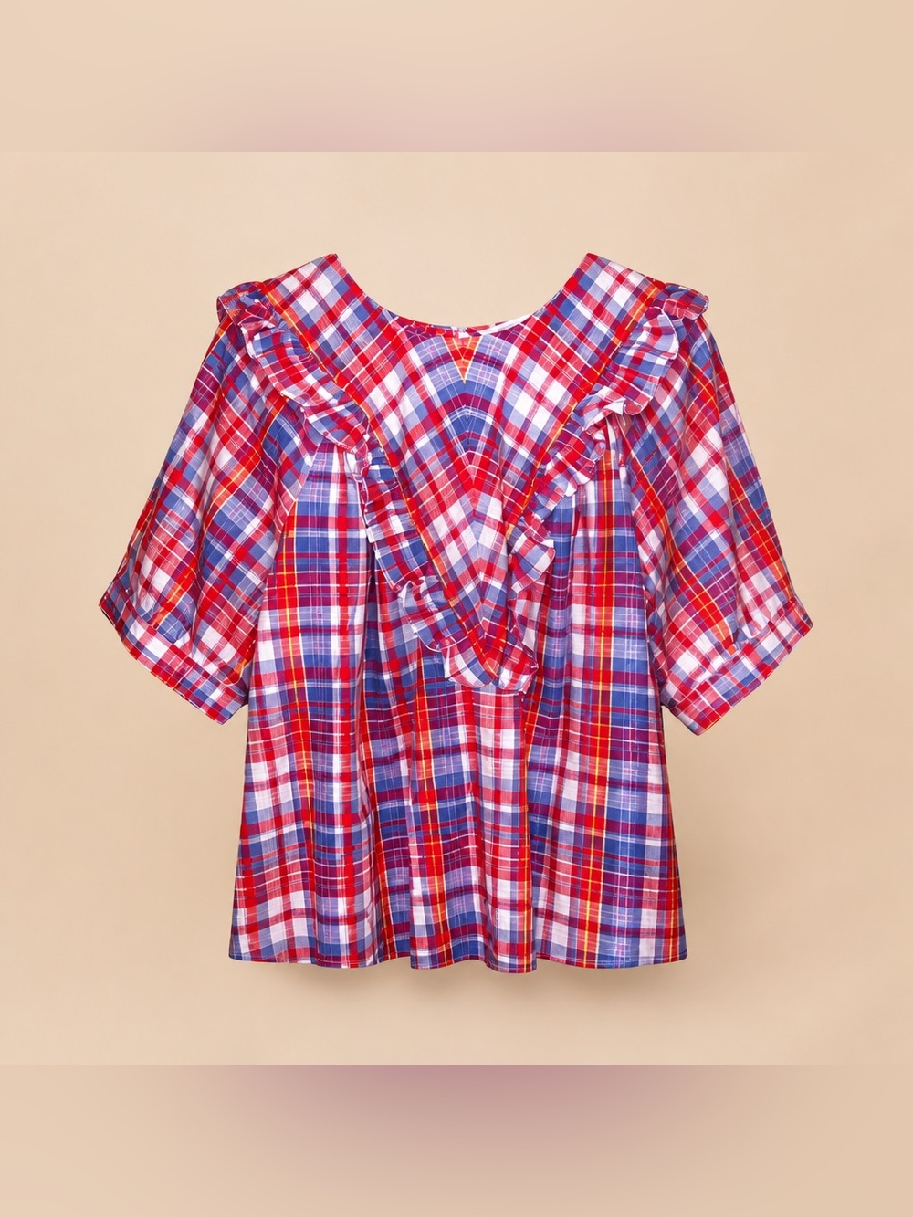 Terra & Sky 3x 24W/26W Plaid Ruffle Woven Cotton Polyester Shirt